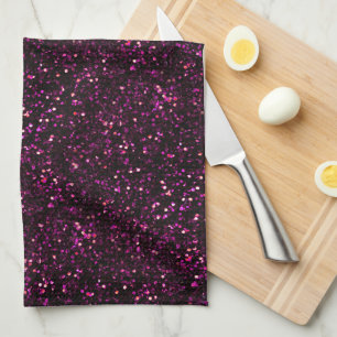 Dark Rose Pink Posh Glitter Tea Towel