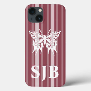 Dark Rose Victorian Stripe with Butterfly iPhone 13 Case