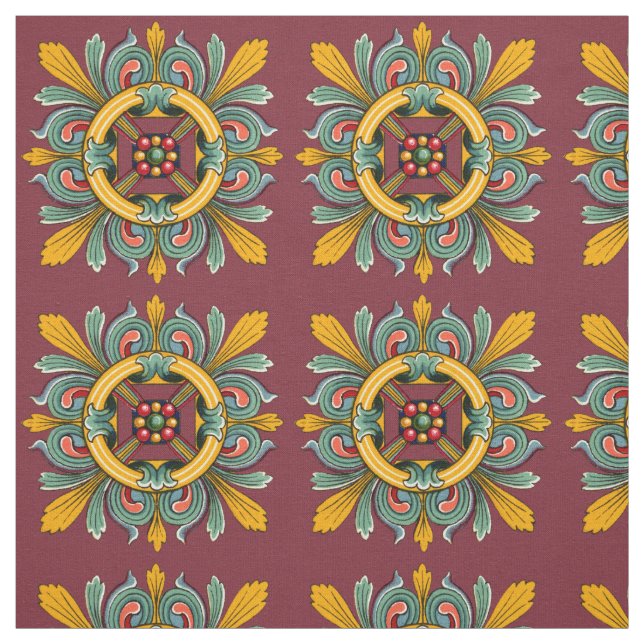 Dark Rose Victorian Tile Design Fabric (Swatch)