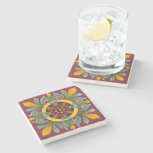 Dark Rose  Victorian Tile Design Stone Coaster