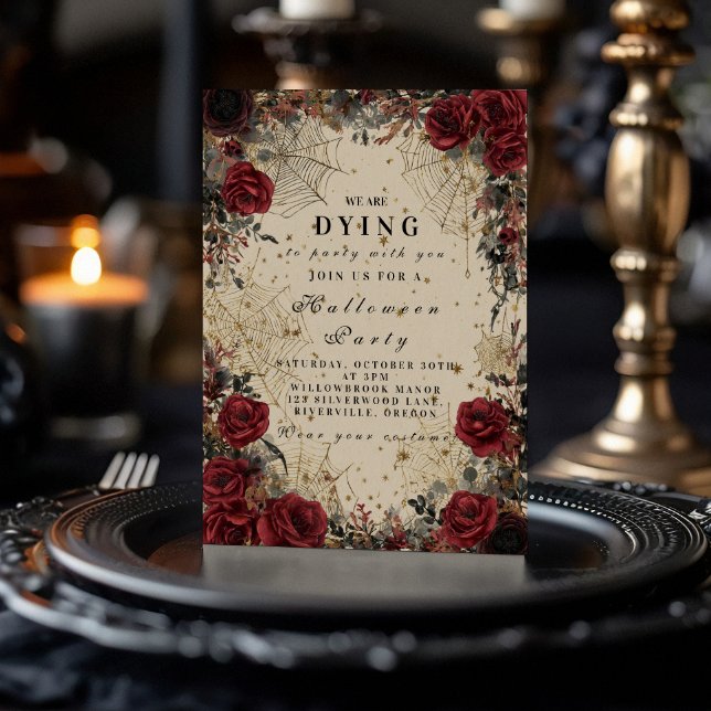 Dark Roses Gothic Halloween Celebration Invitation (Creator Uploaded)
