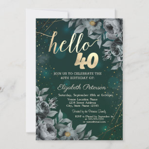 Dark Roses Green 40th Birthday Invitation