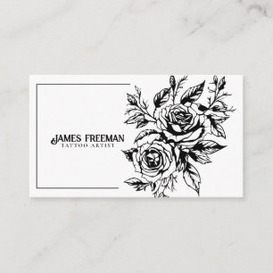 Dark Roses Two Black and White Tattoo Artist Business Card