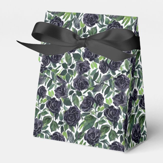 Dark roses with green leaves watercolor print favour box (Front Side)
