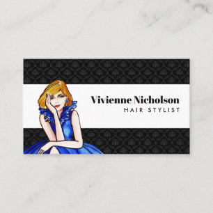 Dark Royal Blue Cocktail Gown Fashion Illustration Business Card