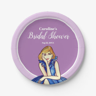 Dark Royal Blue Cocktail Gown Fashion Illustration Paper Plate