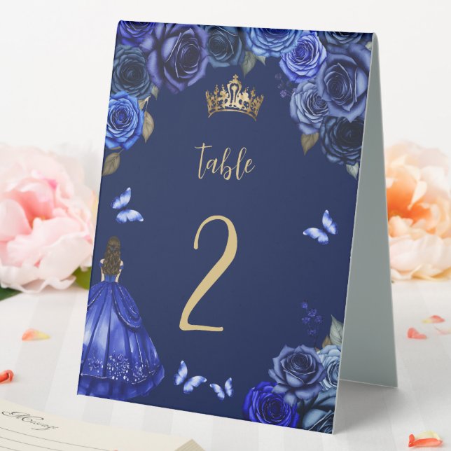 Dark Royal Blue Gold Floral Princess Quinceañera (In SItu (Wedding))