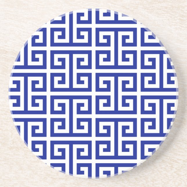 Dark Royal Blue Greek Key Pattern Coaster (Front)