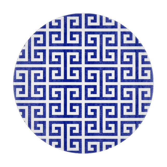 Dark Royal Blue Greek Key Pattern Cutting Board (Front)