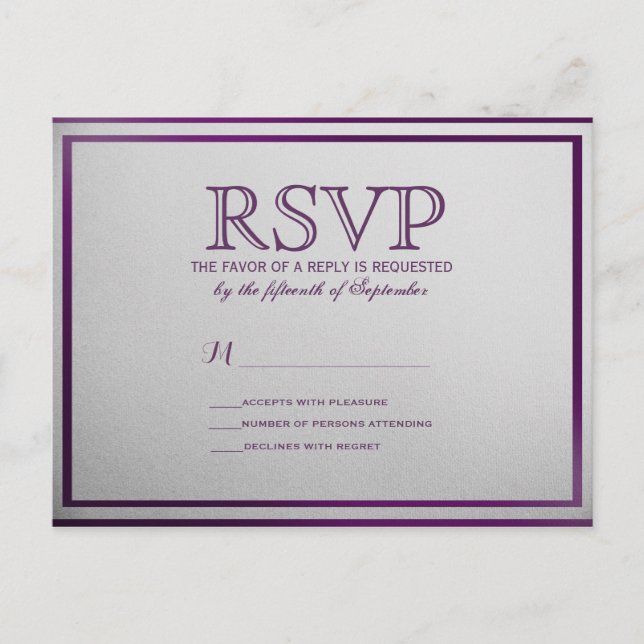 Dark Royal Purple Outline on Grey Gradient Invitation Postcard (Front)