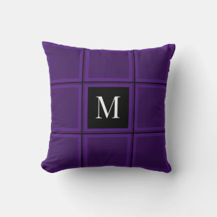 Dark Royal Purple Striped Custom Single Initial    Cushion
