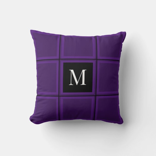 Dark Royal Purple Striped Custom Single Initial    Cushion (Front)