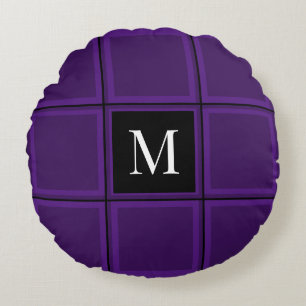 Dark Royal Purple Striped Custom Single Initial Round Cushion