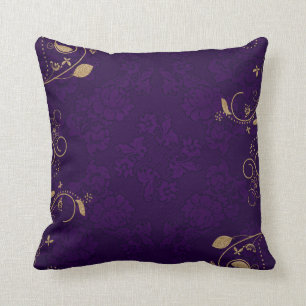 Dark Royal Purple with Gold Scroll Cushion