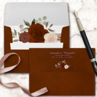 Dark Rust Orange Watercolor Floral Elegant Wedding