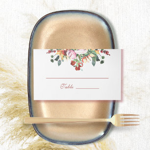  Dark Rust Red Watercolor Sunflower Autumn Fall Place Card