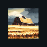 Dark Rustic Barn & Wheat Field Watercolor Canvas Print<br><div class="desc">This design features a melancholy watercolor barn against a grey sky and tan wheat field. Simple,  but makes a statement. Peaceful and provocative. Created by Simply Farmhouse Press.</div>