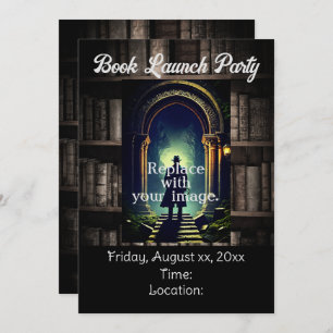 Dark Rustic Bookshelves Background Invitation
