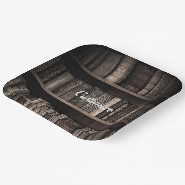 Dark Rustic Bookshelves Background Paper Plate (Angled)
