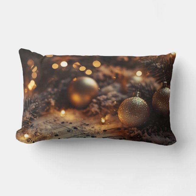  Dark Rustic Christmas Musical Notes Lumbar Cushion (Front)