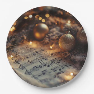 Dark Rustic Christmas Musical Notes Paper Plate