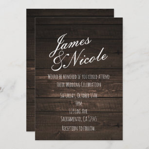 Dark Rustic Country Wood Simple Wedding Invitation