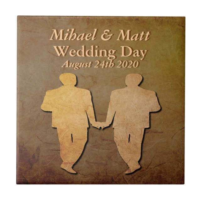 Dark Rustic Custom Grooms' Gay Wedding Gift Tile (Front)