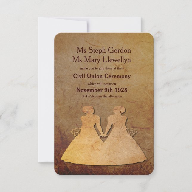 Dark Rustic Lesbian Wedding Invitation (Front)