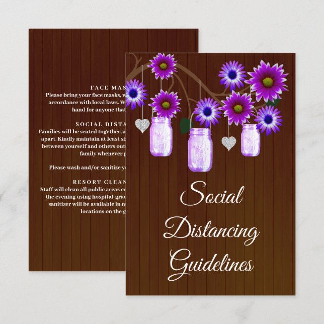 Dark Rustic Purple Floral Mason Jar Safety Measure Enclosure Card (Front/Back)