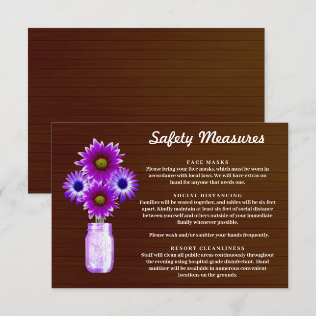 Dark Rustic Purple Floral Mason Jar Safety Measure Enclosure Card (Front/Back)