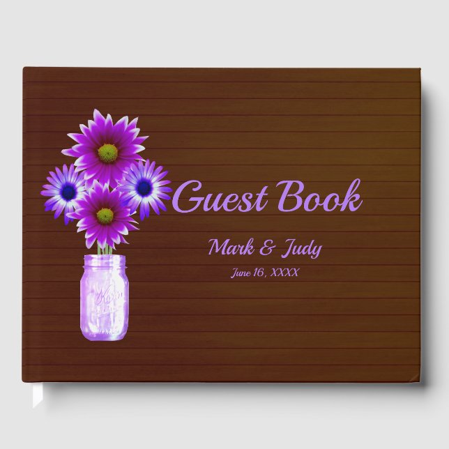 Dark Rustic Purple Floral Mason Jar Wedding Guest Book (Front)
