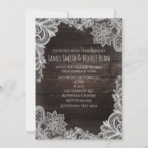 Dark Rustic Wood & Elegant Lace Wedding Invitation