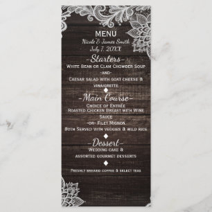 Dark Rustic Wood & Elegant Lace Wedding Menu