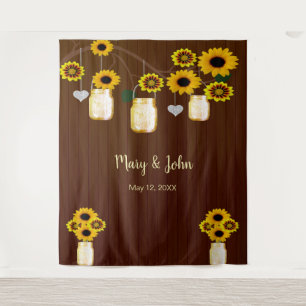 Dark Rustic Yellow Floral Mason Jar Photo Backdrop Tapestry