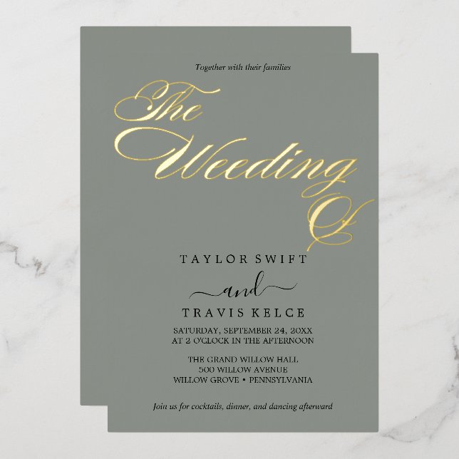 Dark Sage and Gold Foil Elegant Wedding  (Front/Back)