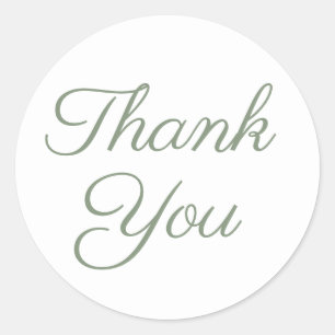 Dark Sage Elegant Calligraphy Thank You Classic Round Sticker