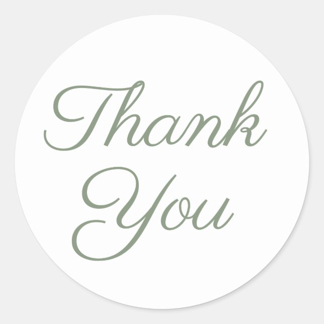 Dark Sage Elegant Calligraphy Thank You Classic Round Sticker (Front)