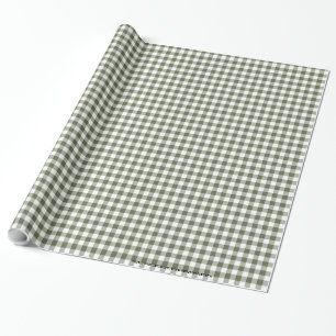 Dark Sage Green and White Gingham Neutral Colors Wrapping Paper