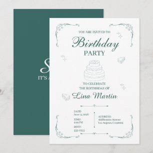 Dark Sage Green Birthday Invitation
