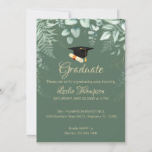 Dark Sage Green Botanical Graduation Invitation