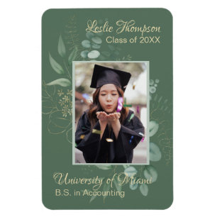 Dark Sage Green Botanical Graduation Keepsake  Magnet