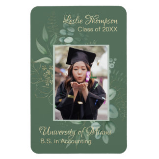 Dark Sage Green Botanical Graduation Keepsake Magnet