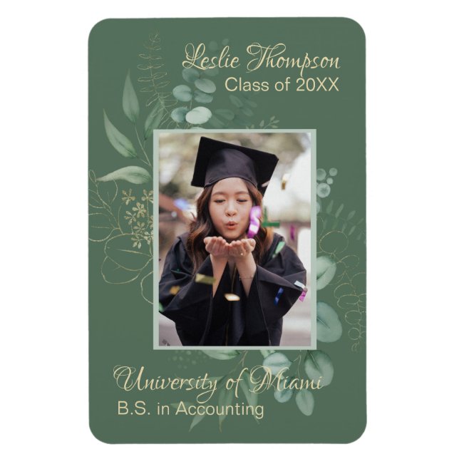Dark Sage Green Botanical Graduation Keepsake  Magnet (Vertical)