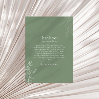 Dark Sage Green Botanical Thank You Card