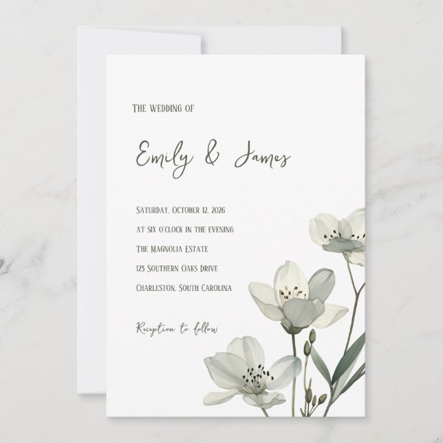 Dark Sage Green Botanical Wedding Invitation (Front)