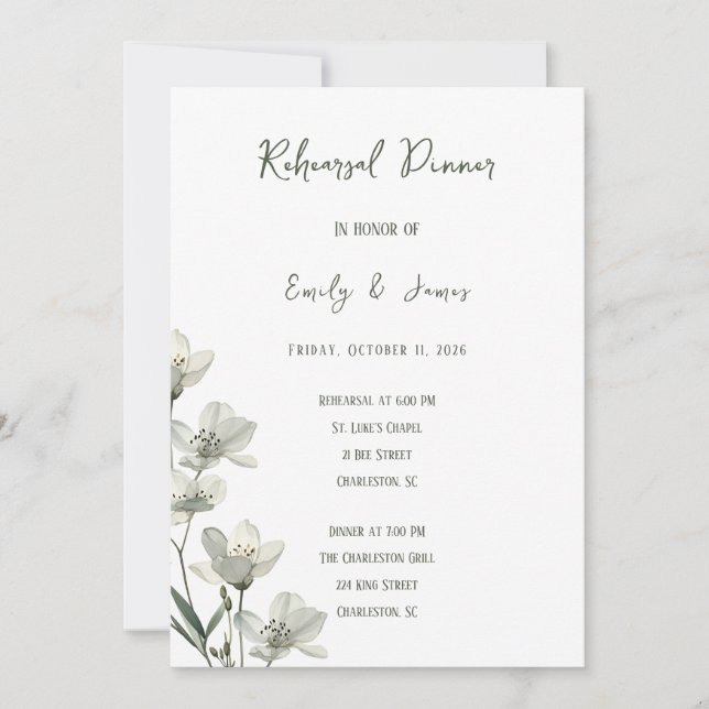 Dark Sage Green Botanical Wedding Invitation (Front)