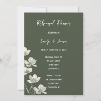 Dark Sage Green Botanical Wedding Invitation