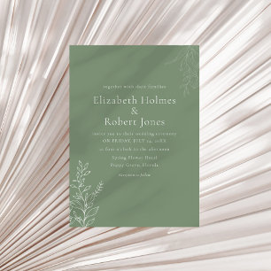 Dark Sage Green Botanical Wedding Invitation