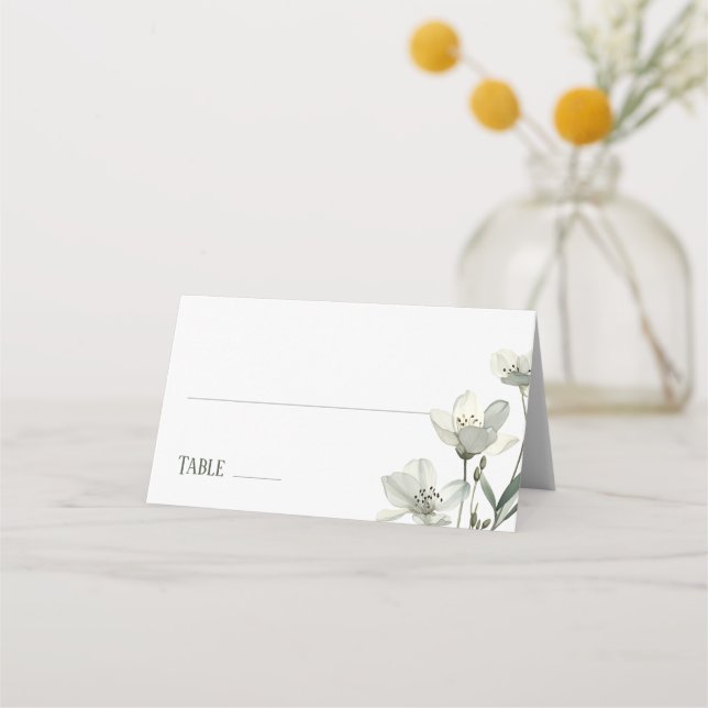 Dark Sage Green Botanical Wedding Place Card (Front)