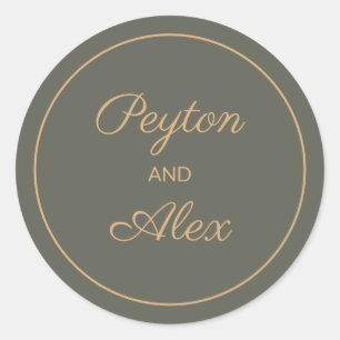 Dark Sage Green Bride Groom Name Envelope Gift Bag Classic Round Sticker